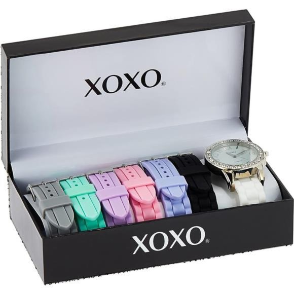 Women\'s Analog Watch with Silver-Tone Case,Crystal-Inset Bezel,7 Interchangeable